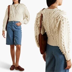 ULLA JOHNSON Verena Cable Knit Pullover Sweater in Ivory